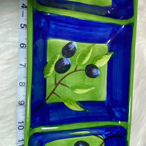 214 West Rectangle Relish Dish Stunning Green And Blue With Black Olive Ceramic - Picture 4 of 10